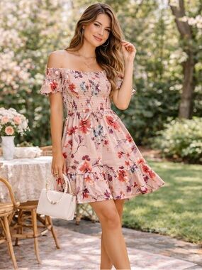 Band of Gypsies Floral Smocked Mini Dress Boho Cottagecore Spring S